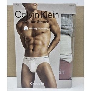 Mens Calvin Klein 3-Pack Classic Fit Cotton Stretch Comfortable Hip Briefs XL